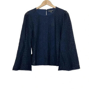 Banana Republic Blue Lace Knit Top Fluted Sleeve Size XS